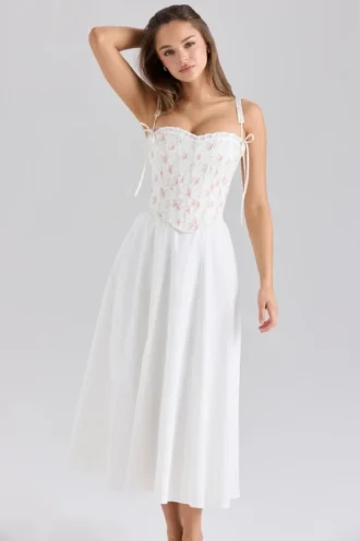 Clarabelle Rose Print Cotton Detachable Corset Midi Sundress Clarabelle Rose Print Cotton Detachable Corset Midi Sundress
