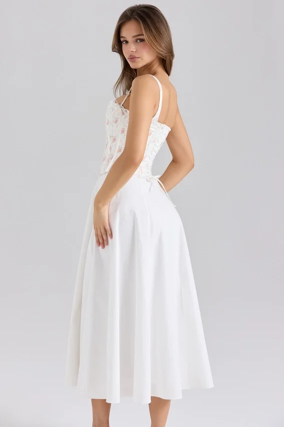 Clarabelle Rose Print Cotton Detachable Corset Midi Sundress Clarabelle Rose Print Cotton Detachable Corset Midi Sundress