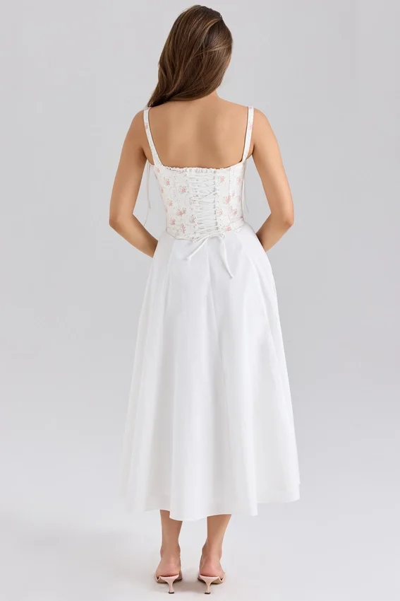 Clarabelle Rose Print Cotton Detachable Corset Midi Sundress Clarabelle Rose Print Cotton Detachable Corset Midi Sundress