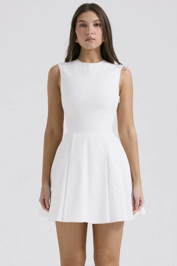 Claretta White Pleated Cotton Mini Dress Claretta White Pleated Cotton Mini Dress
