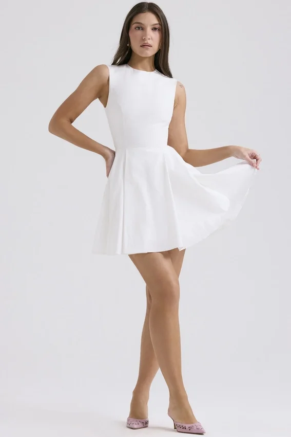 Claretta White Pleated Cotton Mini Dress Claretta White Pleated Cotton Mini Dress