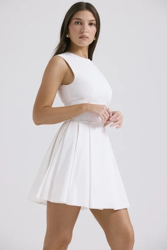 Claretta White Pleated Cotton Mini Dress Claretta White Pleated Cotton Mini Dress