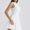 Claretta White Pleated Cotton Mini Dress Claretta White Pleated Cotton Mini Dress