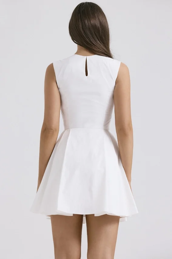 Claretta White Pleated Cotton Mini Dress Claretta White Pleated Cotton Mini Dress