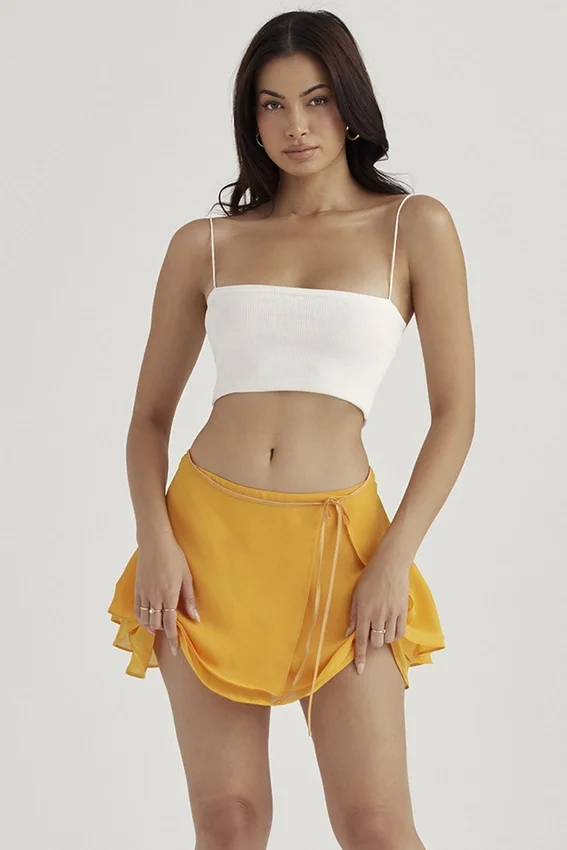 Clarice Tangerine Floaty Layered Mini Skirt Clarice Tangerine Floaty Layered Mini Skirt
