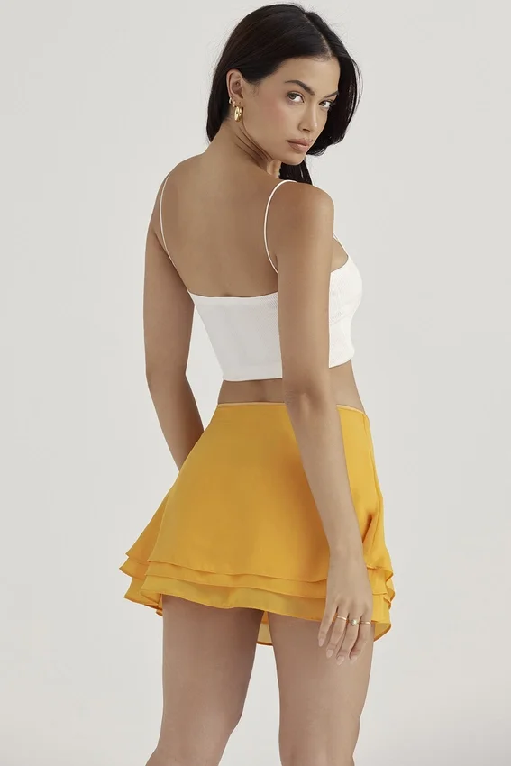Clarice Tangerine Floaty Layered Mini Skirt Clarice Tangerine Floaty Layered Mini Skirt