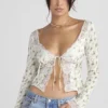 Clarissa Garden Print Lace Trim Top