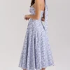 Claudia Blue Floral Print Stretch Cotton Halter Neck Midi Dress Claudia Blue Floral Print Stretch Cotton Halter Neck Midi Dress