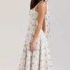 Claudia Cream Daisy Print Stretch Cotton Halter Neck Midi Dress Claudia Cream Daisy Print Stretch Cotton Halter Neck Midi Dress