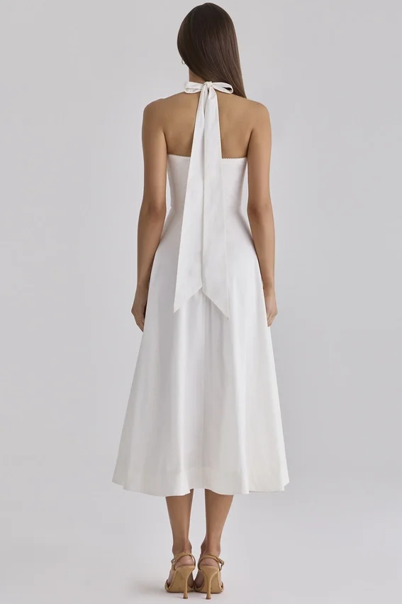 Claudia White Cotton Halter Neck Midi Dress Claudia White Cotton Halter Neck Midi Dress