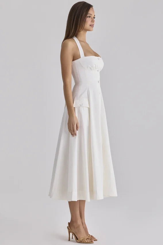 Claudia White Cotton Halter Neck Midi Dress Claudia White Cotton Halter Neck Midi Dress