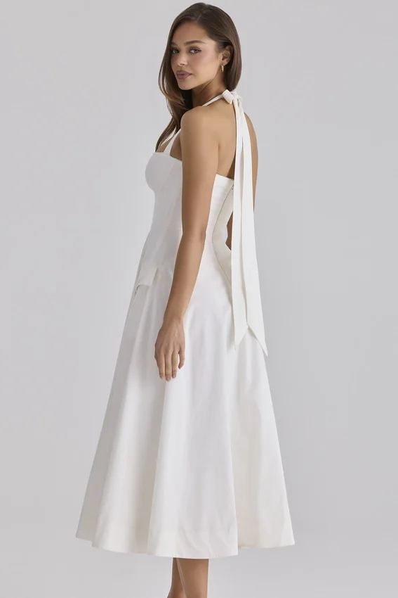 Claudia White Cotton Halter Neck Midi Dress Claudia White Cotton Halter Neck Midi Dress