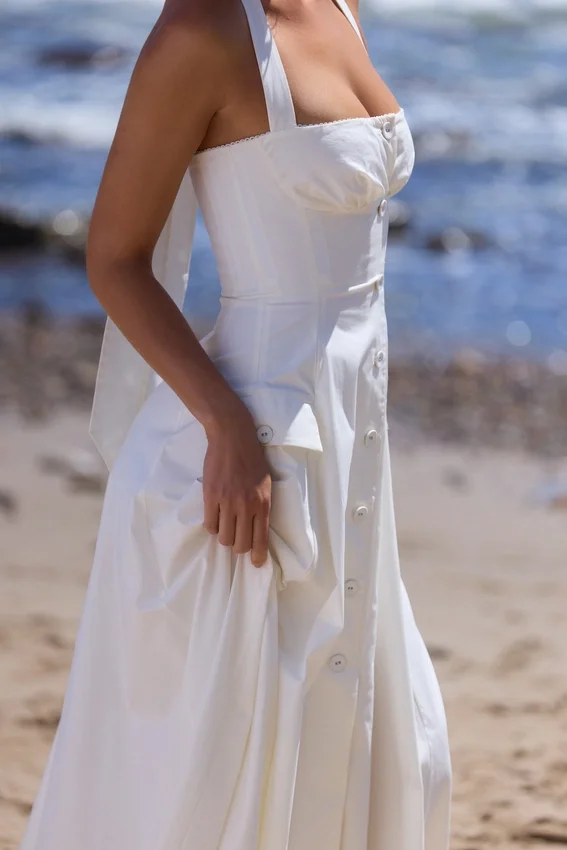 Claudia White Cotton Halter Neck Midi Dress Claudia White Cotton Halter Neck Midi Dress