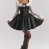 Cleora Black Lace Ruffle Mini Dress