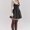 Cleora Black Lace Ruffle Mini Dress