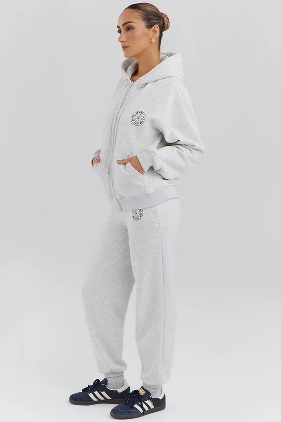 Mirage Light Grey Marl Cotton Fleece-Back Zip Through Hoodie Mirage Light Grey Marl Cotton Fleece-Back Zip Through Hoodie