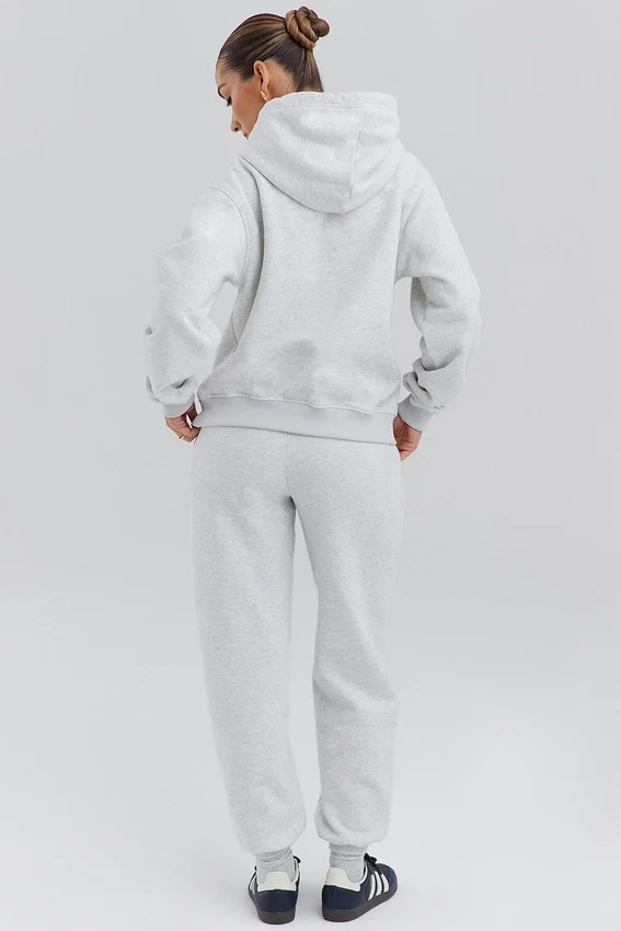 Mirage Light Grey Marl Cotton Fleece-Back Zip Through Hoodie Mirage Light Grey Marl Cotton Fleece-Back Zip Through Hoodie
