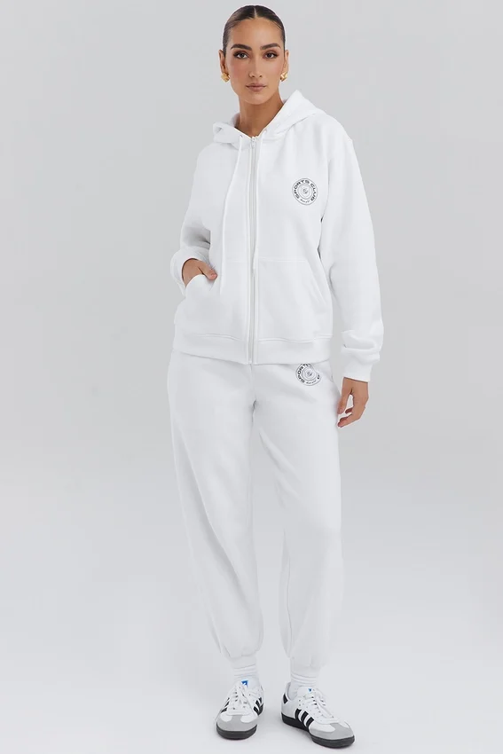 Mirage White Cotton Fleece-Back Zip Through Hoodie Mirage White Cotton Fleece-Back Zip Through Hoodie