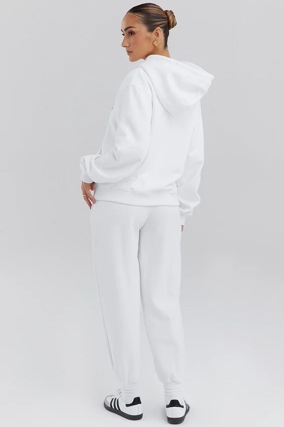 Mirage White Cotton Fleece-Back Zip Through Hoodie Mirage White Cotton Fleece-Back Zip Through Hoodie