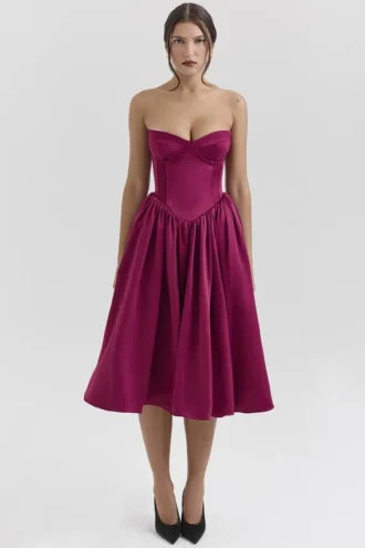 Coco Burgundy Satin Tulle Midi Dress Coco Burgundy Satin Tulle Midi Dress
