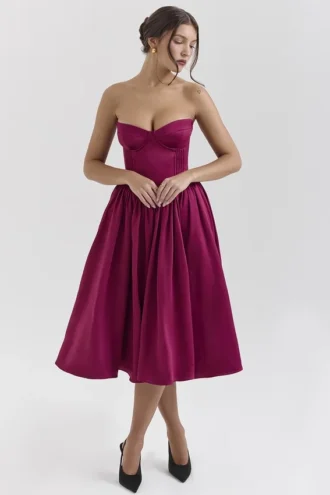 Coco Burgundy Satin Tulle Midi Dress Coco Burgundy Satin Tulle Midi Dress