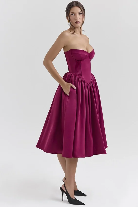 Coco Burgundy Satin Tulle Midi Dress Coco Burgundy Satin Tulle Midi Dress