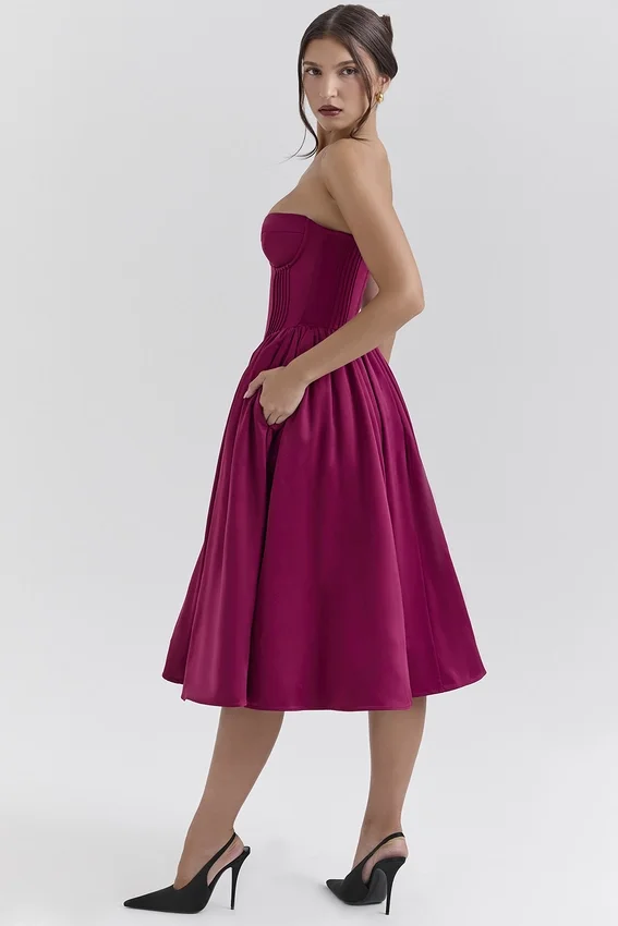 Coco Burgundy Satin Tulle Midi Dress Coco Burgundy Satin Tulle Midi Dress