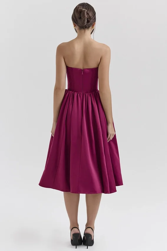 Coco Burgundy Satin Tulle Midi Dress Coco Burgundy Satin Tulle Midi Dress