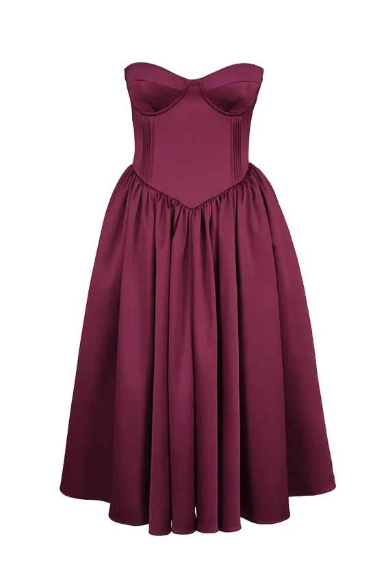 Coco Burgundy Satin Tulle Midi Dress Coco Burgundy Satin Tulle Midi Dress
