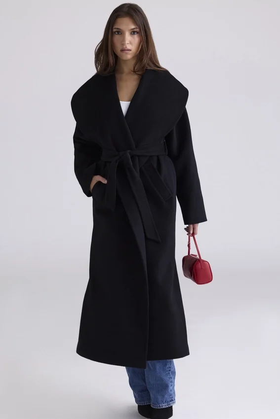 Cocoon Black Wool Shawl Collar Coat Cocoon Black Wool Shawl Collar Coat