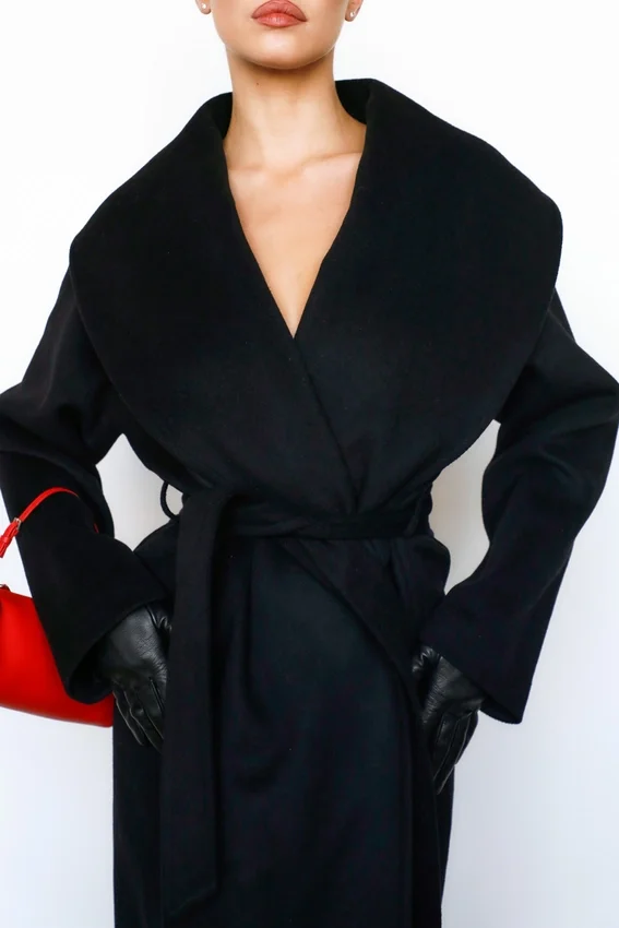 Cocoon Black Wool Shawl Collar Coat Cocoon Black Wool Shawl Collar Coat