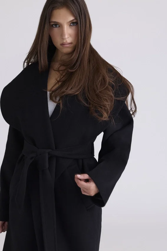 Cocoon Black Wool Shawl Collar Coat Cocoon Black Wool Shawl Collar Coat