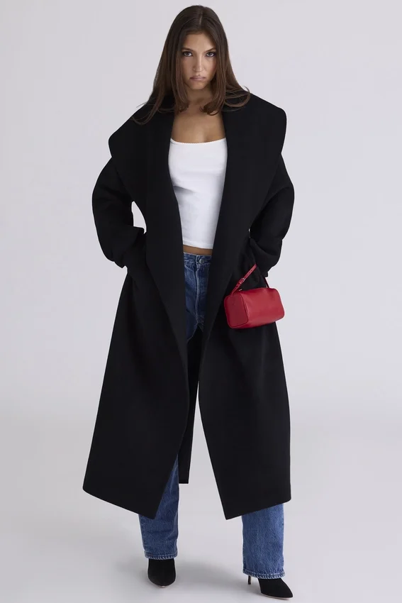 Cocoon Black Wool Shawl Collar Coat Cocoon Black Wool Shawl Collar Coat