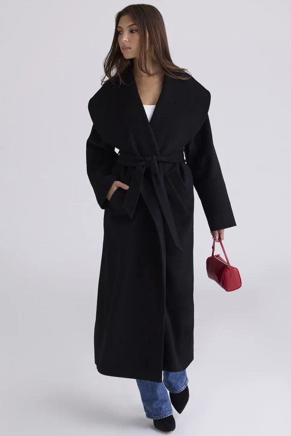 Cocoon Black Wool Shawl Collar Coat Cocoon Black Wool Shawl Collar Coat