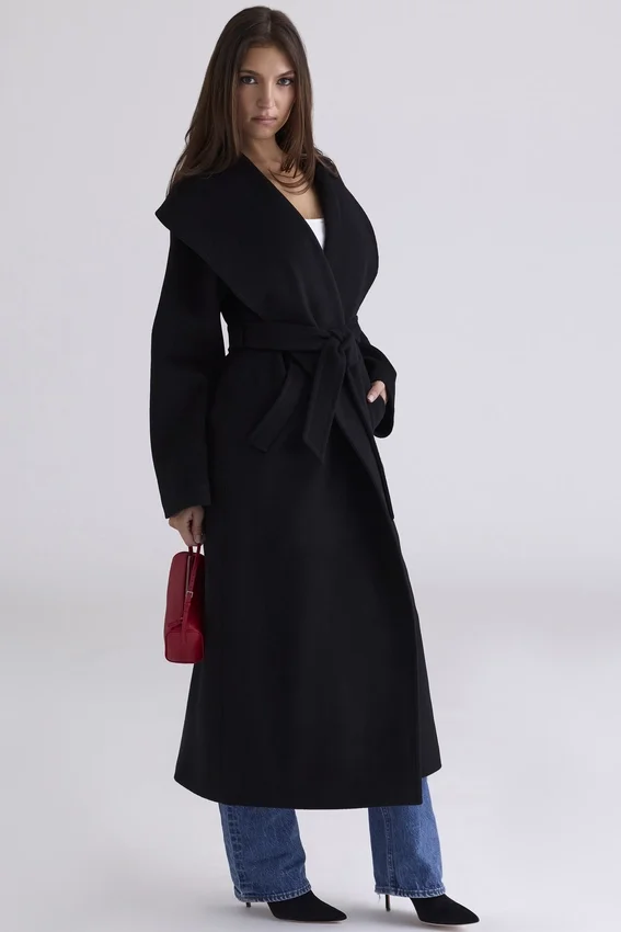 Cocoon Black Wool Shawl Collar Coat Cocoon Black Wool Shawl Collar Coat