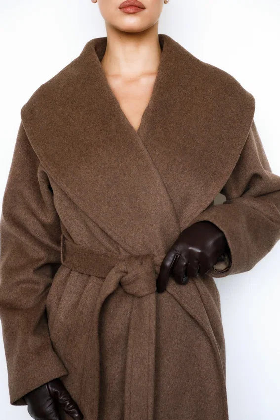 Cocoon Brown Wool Shawl Collar Coat Cocoon Brown Wool Shawl Collar Coat