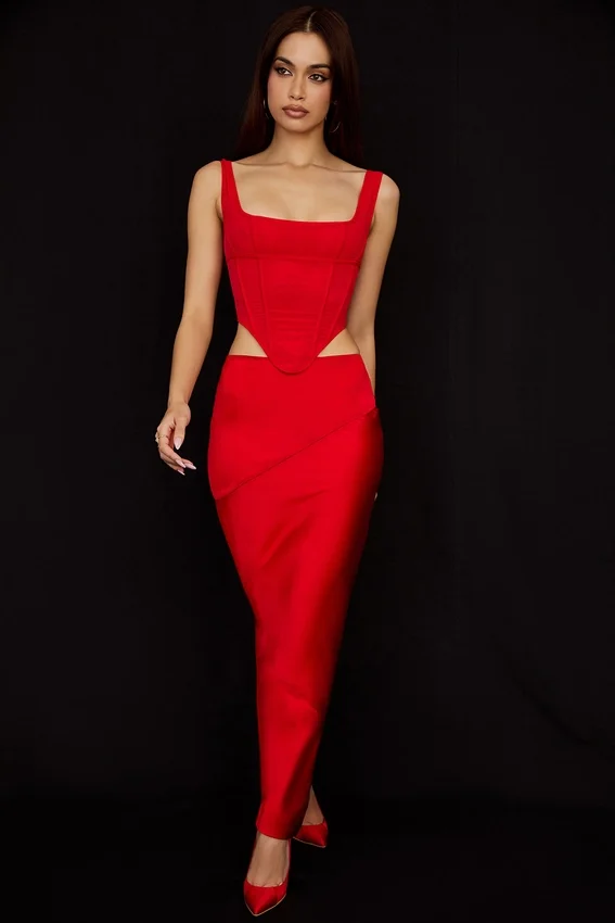Colette Scarlet Satin Low Waist Midi Skirt Colette Scarlet Satin Low Waist Midi Skirt