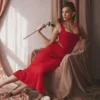Colette Scarlet Satin Low Waist Midi Skirt Colette Scarlet Satin Low Waist Midi Skirt
