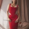 Colette Scarlet Satin Low Waist Midi Skirt Colette Scarlet Satin Low Waist Midi Skirt