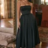 Contessa Black Strapless Satin Corset Midi Dress Contessa Black Strapless Satin Corset Midi Dress