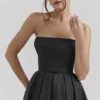 Contessa Black Strapless Satin Corset Midi Dress Contessa Black Strapless Satin Corset Midi Dress