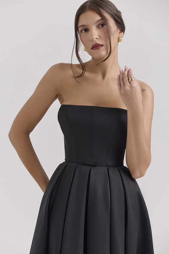 Contessa Black Strapless Satin Corset Midi Dress Contessa Black Strapless Satin Corset Midi Dress