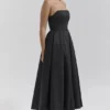 Contessa Black Strapless Satin Corset Midi Dress Contessa Black Strapless Satin Corset Midi Dress