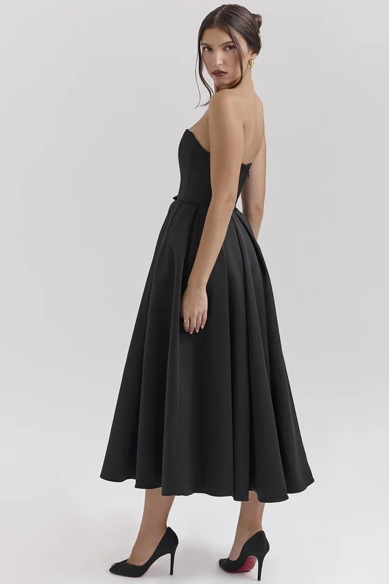 Contessa Black Strapless Satin Corset Midi Dress Contessa Black Strapless Satin Corset Midi Dress