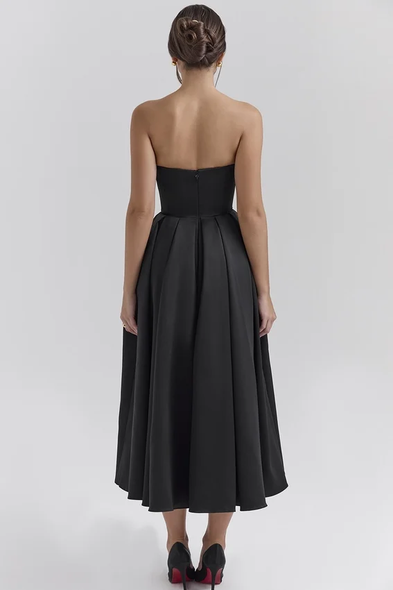 Contessa Black Strapless Satin Corset Midi Dress Contessa Black Strapless Satin Corset Midi Dress