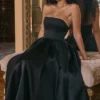 Contessa Black Strapless Satin Corset Midi Dress Contessa Black Strapless Satin Corset Midi Dress