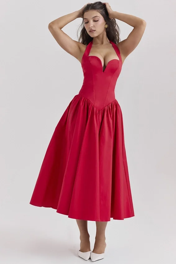 Coquette Scarlet Halter Midi Dress Coquette Scarlet Halter Midi Dress