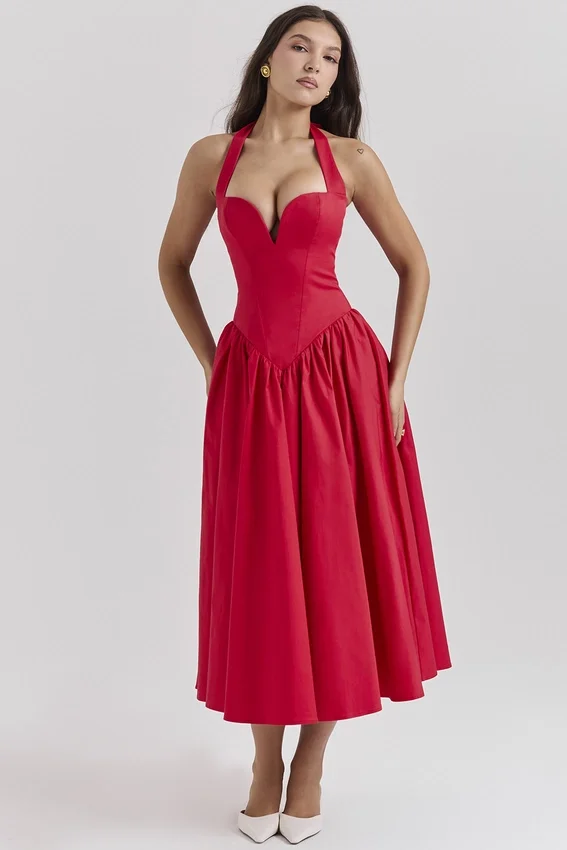 Coquette Scarlet Halter Midi Dress Coquette Scarlet Halter Midi Dress