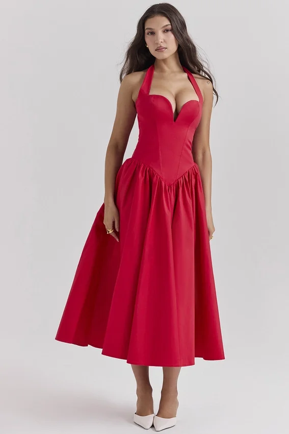 Coquette Scarlet Halter Midi Dress Coquette Scarlet Halter Midi Dress
