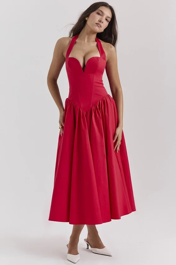 Coquette Scarlet Halter Midi Dress Coquette Scarlet Halter Midi Dress